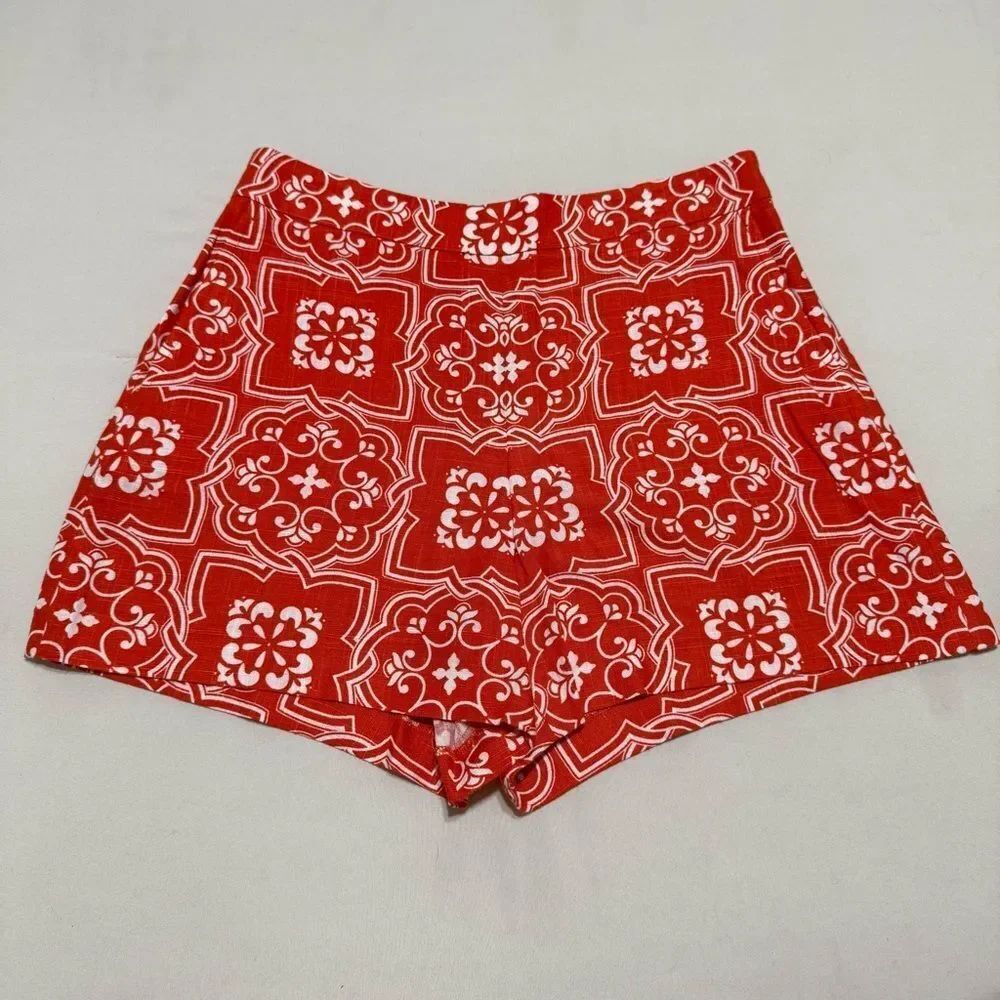 Ann Taylor 6 Petite High-Waist Orange Geometric Patterned Women’s Shorts